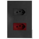 Conjunto Tomada Duplo 1 10a Grafite + 1 20a Vermelho Separado 4x2 - RECTA Grafite Satin Fosco